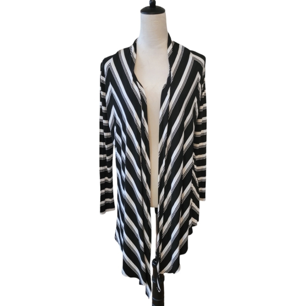 WHBM Black & White Striped Open Cardigan Sweater Size XS